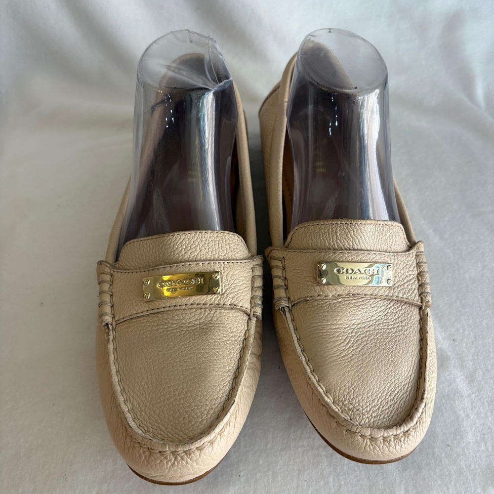 Coach Fredrica Beige Pebbled Leather Driving Loafers Flats A5175 Womens 9.5B